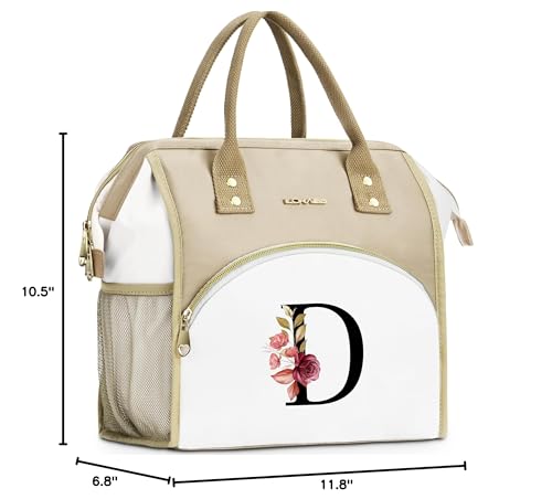 Initial Lunch Bag Women, Cooler Insulated Lunch Box for Girl, Large Adult Leakproof Lunch Box for Picnic Work, Personalized Tote Bag, Birthday Gifts/Teacher Gifts, Letter D. - color: D