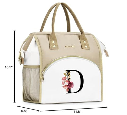Initial Lunch Bag Women, Cooler Insulated Lunch Box for Girl, Large Adult Leakproof Lunch Box for Picnic Work, Personalized Tote Bag, Birthday Gifts/Teacher Gifts, Letter D. - color: D
