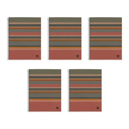 ROARING SPRING M MiquelRius 100% Recycled Collection, Lined 4 Subject Notebooks, 5-Pack, 11" x 8.5", 120 Perforated Sheets, Colored Sections, 3 Hole Punched, Eco Stripes Cardboard Cover