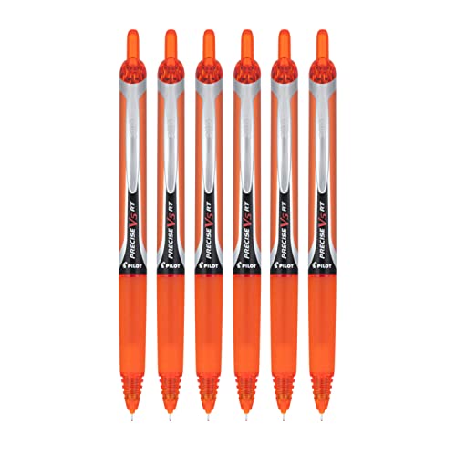PILOT Precise V5 RT Refillable & Retractable Liquid Ink Rolling Ball Pens, Extra Fine Point (0.5mm) Orange Ink, 6-Pack - color: Orange
