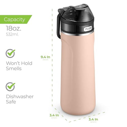 SIPX Stainless Steel Water Bottle, 18oz, Peach, Reusable, BPA-Free, Keeps Cold 24hr, Triple Insulated, Leak Proof Straw Lid, Sustainable Material, Hiking - color: Pink