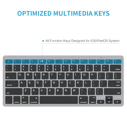 OMOTON Ultra-Slim Bluetooth Keyboard for iPad 11th/10th/9th/8th/7th, iPad Pro/Air/Mini and iPhone Series, Wireless iOS Keyboard with 12 Multimedia Keys for Office, Home, Travel, School, Black Grey - color: Black Grey