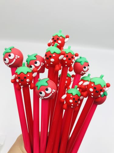 30 Pcs Cute Strawberry Gel Ink Pens, Fruit 0.5 mm Black Ink Cool Novelty Writing Pens for Ournaling, Writing, Note-Taking, Teacher Student School Party Office Home Supplies (Cute Strawberry) - style: Cute Strawberry