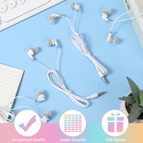 50 Pack Earbud Bulk Headphone for Classroom Earphone Earbud with Wire Individually Bagged Wired in Ear Buds(White) - color: White