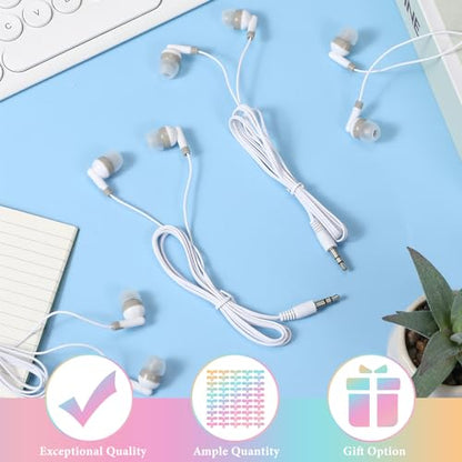 50 Pack Earbud Bulk Headphone for Classroom Earphone Earbud with Wire Individually Bagged Wired in Ear Buds(White) - color: White