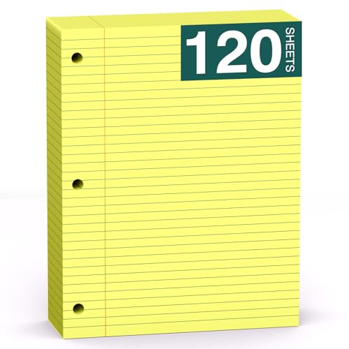 Yellow Note Pads 8 X 10.5 Loose Leaf Paper, 120Sheets, 3 Hole Punched Lined Paper, College Ruled 8 X 10.5 Notebooks, 10-1/2" X 8 Binder Writing Pads, Filler Paper for Office, School Supplies - style: Yellow-1 Pack