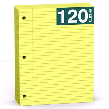 Yellow Note Pads 8 X 10.5 Loose Leaf Paper, 120Sheets, 3 Hole Punched Lined Paper, College Ruled 8 X 10.5 Notebooks, 10-1/2" X 8 Binder Writing Pads, Filler Paper for Office, School Supplies - style: Yellow-1 Pack