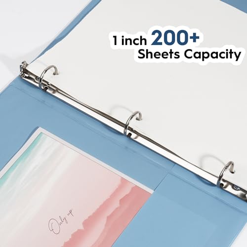 COMIX Standard 3 Ring Binder 1 inch with Clear View Cover, 1" Round Ring View Binder Holds 200 Sheets of US Letter Size Paper for School Office Supplies, 6 Pack (Pale Blue) - color: Pale Blue, size: 1 inch