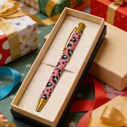 Ballpoint Pen 4Pcs Click Black Ink Metal Retractable 1.0 mm Medium Ballpoint Pens Quick Dry for Office School (4, Pink leopard print) - color: Pink leopard print