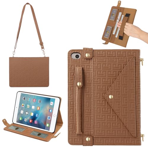 Handbag Case for iPad mini 5th 4th 3rd 2nd 1st Generation (Prior to 2019), Techcircle Elegant Crossbody Folio Stand Wallet Case with Pencil Holder, Card Slots, Hand Strap, Shoulder Strap, Brown - color: 02 Brown, size: iPad Mini 5/4/3/2/1 7.9"