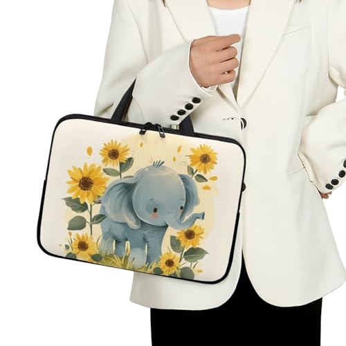 Cute Elephant Laptop Sleeve Case Sunflowers Water Resistant Laptop Cover Travel Business Computer Cover Carrying Bag Messenger Bag with Handle, 17 Inch Laptop Bag for Women - color: Cute Elephant Sunflowers, size: 17inch