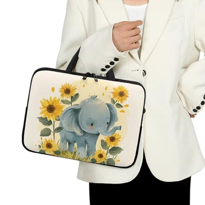 Cute Elephant Laptop Sleeve Case Sunflowers Water Resistant Laptop Cover Travel Business Computer Cover Carrying Bag Messenger Bag with Handle, 13 Inch Laptop Bag for Women - color: Cute Elephant Sunflowers, size: 13inch