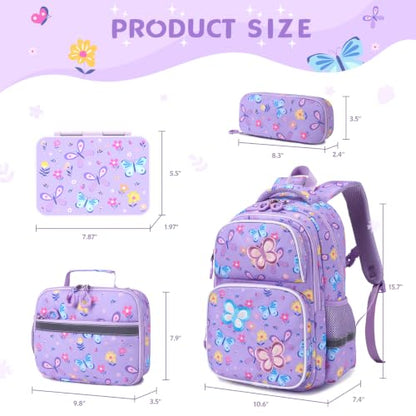 Kids Backpack for Girls 4-8, Cute 3D Embroidered Butterfly Toddler Backpack with 34oz Lunch Box, Insulated Bag, Pen Case & Utensils, School Bookbag for Preschool Kindergarten Elementary - color: Butterfly