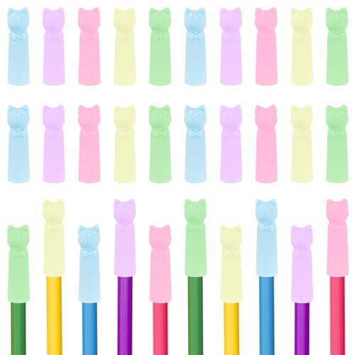 LanMa Cat Pencil Top Erasers, 30 Pack Eraser Caps Pencil Extenders, Cap Pencil Eraser Toppers for Kids, Tip Protectors, Classroom Prizes - color: Cat, size: 30 Pack