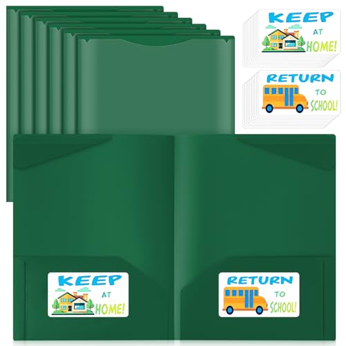 Henoyso 24 Pack Take Home Folders with 2 Pockets and Tabs, Plastic Classroom Communication Homework Folder School-to-Home with Clear Front Pocket for Students Parent Teacher Connector (Dark Green) - color: Dark Green