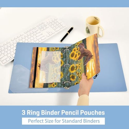 Kcldeci Pencil Pouch for 3 Ring Binder, Horse Sunflower 2 Pack Binder Pencil Pouch with Clear Window Pencil Bags with Zipper Pencil Case for Binder - color: B06