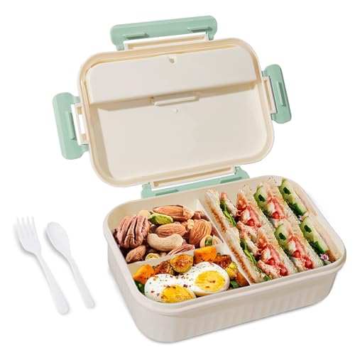 Bento Box for Adults, 1800 ML Bento Lunch Box for Kids Girls Boys with Spoon & Fork, 3-Compartment Lunch Containers, Microwave & Dishwasher Safe, BPA-Free and Food-Safe Materials(Light Green) - color: Light Green