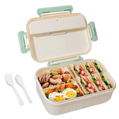 Bento Box for Adults, 1800 ML Bento Lunch Box for Kids Girls Boys with Spoon & Fork, 3-Compartment Lunch Containers, Microwave & Dishwasher Safe, BPA-Free and Food-Safe Materials(Light Green) - color: Light Green