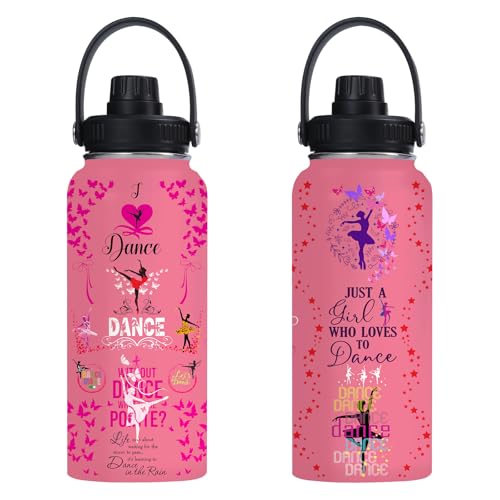 Dancer Water Bottle for Girls Women - 32oz Dance Ballet Stainless Steel Water Bottle - Cute Dancer Insulated Cup - Pink Ballerina Tumbler for Sports, Travel - color: Dancer