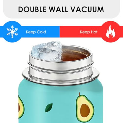 Green Avocado Water Bottle 18oz Stainless Steel Insulated Tumbler Coffee Travel Mug Cup Keeps Drinks Cold & Hot, Cute Avocado Gifts for Women Birthday - color: Avocado