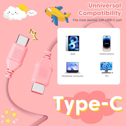 Bywulanda USB-C Kids Headphones with Digital Timer, Pink | Foldable Adjustable Lightweight, 85/94dB Volume Limit, On-Ear with Microphone, For Toddler Students Tablet iPad - color: Pink