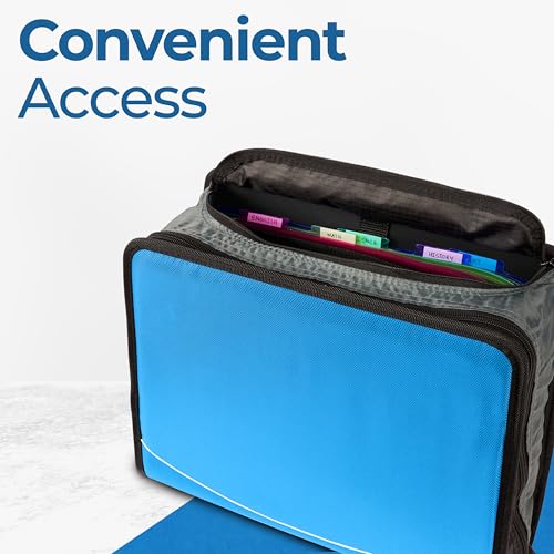 Case-it Mighty Zip Tab Zipper Binder, 3" O-Ring with 5-Color tabbes, Expanding File Folder and Shoulder Strap and Handle, D-146-Denim Blue (Pack of 6) - color: D Denim Blue, size: (Pack of 6)