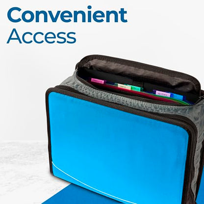 Case-it Mighty Zip Tab Zipper Binder, 3" O-Ring with 5-Color tabbes, Expanding File Folder and Shoulder Strap and Handle, D-146-Denim Blue (Pack of 6) - color: D Denim Blue, size: (Pack of 6)