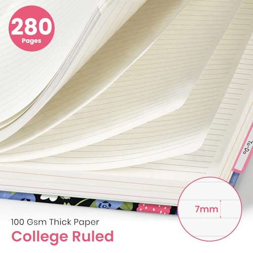 Large Spiral Lined Notebook for Work with Dividers & Tabs, 8.5"x11" Hardcover 5 Subject Notebook, College Ruled, 280 Pages, Berry Patch - color: T - Berry Patch