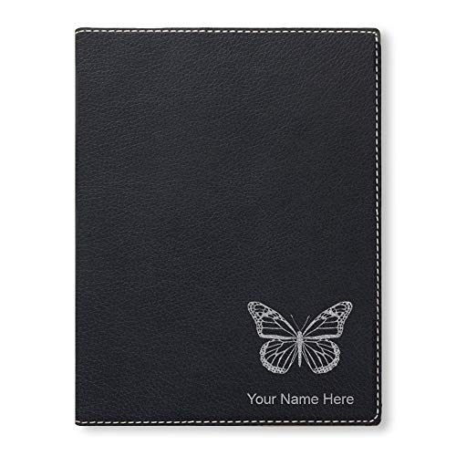 Large 9.5" X 12" Portfolio Notepad, Monarch Butterfly, Personalized Engraving Included (Black with Silver) - color: Black With Silver Engraving, size: Large 9.5 X 12