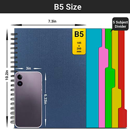 EUSOAR Spiral Notebook Hardcover, 3pcs B5 7.3"x10.2" 5 Subject College Ruled Writing Pad, 100GSM 120Sheets/ 240Pages of Lined Paper, for School, Home Supplies, Office and Business, Royal Blue - color: Royal Blue, size: B5-3Pack