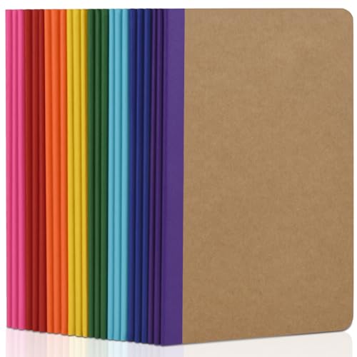 ZCZN Composition Notebooks Bulk, A5 Kraft Cover Lined Journals with Rainbow Spines for School, Business, Work and Daliy Use (24, 8 colors)