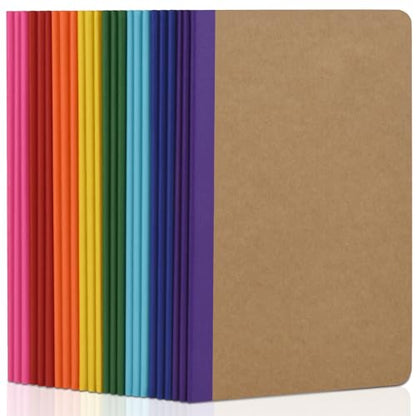 ZCZN Composition Notebooks Bulk, A5 Kraft Cover Lined Journals with Rainbow Spines for School, Business, Work and Daliy Use (24, 8 colors)