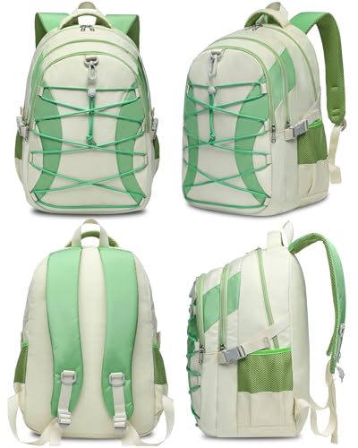 BLUEFAIRY Middle High School Backpack for Boys Girls Large Bookbag with Laptop Compartment Back to School Book Bags for Teens Teenagers Mochilas Escolares para Niños Niñas (Cloud White/Green, Solid) - color: Cloud White/Green