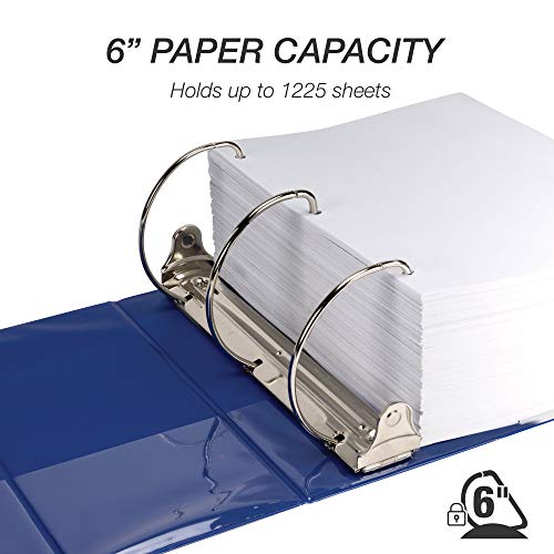 Samsill Durable 6 Inch 3 Ring Binder, Locking D Ring Binder, Customizable Clear View Cover, Dark Blue, Holds 1225 Pages - color: Dark Blue, size: 6 Inch