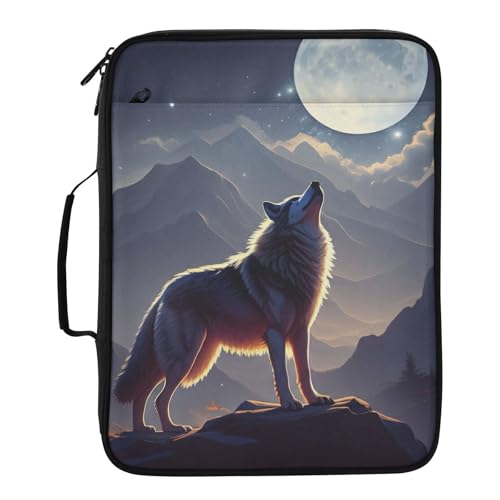 Wolf Moon Heavy-Duty with 3-Ring Binder Board Binder Bag, 7-Pocket Binder Portfolio Case with Inner Stationery Pockets for Home Office