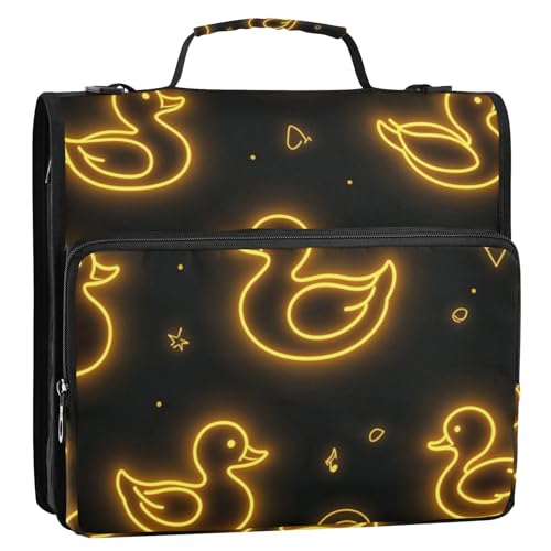 of Yellow Glitter Duckies 3 D-Ring 2 inch Zipper Binder Bag with Shoulder Strap, Multi-Pocket Portfolio Organizer Case for 13 Inch Laptop Middle School - color: Of Yellow Glitter Duckies