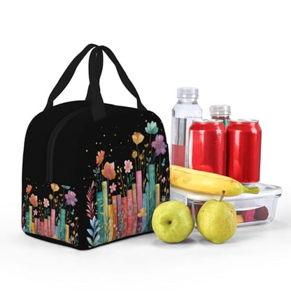 Lunch Bag Books Flower Botanical Insulated Lunch Box Reusable Cooler Tote for Adults Student Girl Boy Work Office School Picnic Over 3 Years Old - color: B0385
