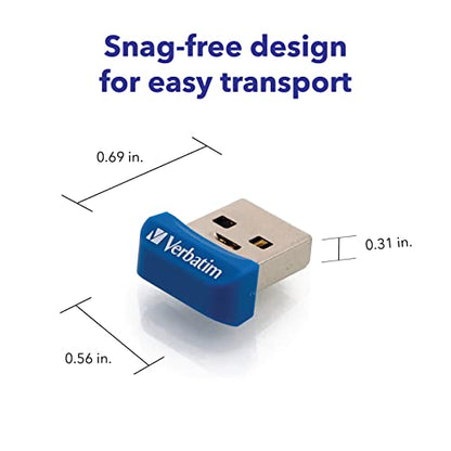Verbatim 64GB Store 'n' Stay Nano USB 3.2 Gen 1 Flash Drive Snag-Free Low Profile Thumb Drive - Blue - size: 64GB