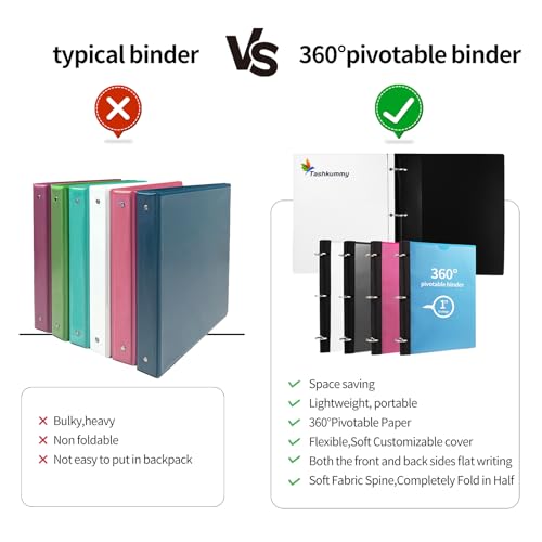 360° Pivotable 3 Ring Binder, Upgraded Foldable Binders 1 inch 2 Pack, Thin Small Three Ring Binder Fits 8.5" x 11", for Home, School and Office Binders Supplies - Black - color: Black, style: 2 PCS Customizable Cover