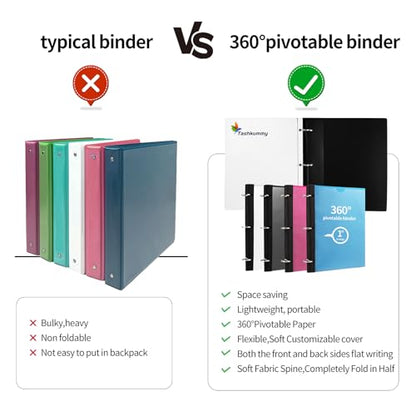 360 Degree Pivotable Binder, Upgraded 3 Ring Binder 1 inch, Flexible Binders 3 Ring, Foldable Three Ring Binders- Black - color: Black, style: 1 PCS Customizable Cover