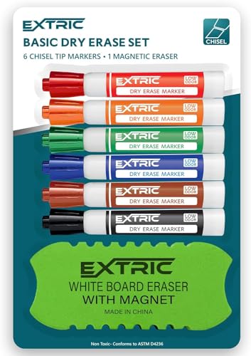 EXTRIC Dry Erase Markers with Eraser Chisel Tip 6 PK Whiteboard markers - style: Chisel Tip With Eraser
