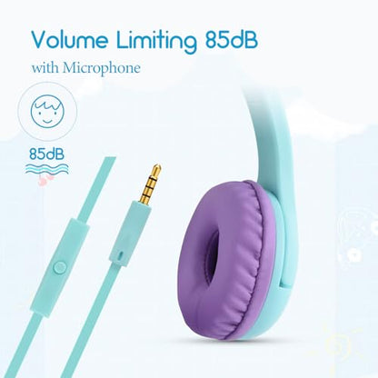 Olyre Kitty Headphones for Kids, Wired Cat Ears Headset, Dual Audio Port | Lightblue; LED Light-Up;On-ear headset; Built-in audio sharing jack; Microphone for children, toddlers, boys, girls - color: Lightblue