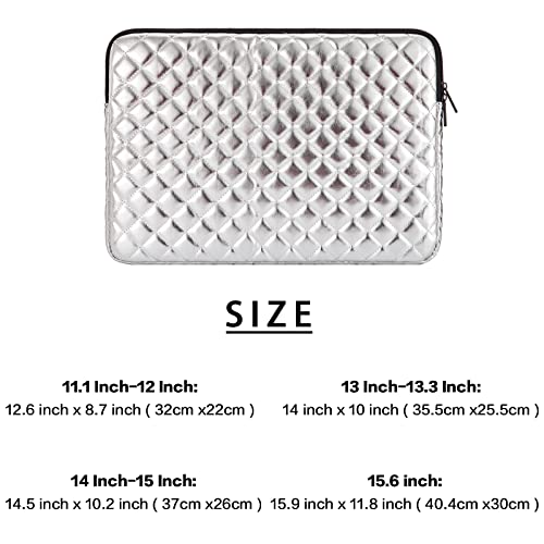 TRIUMPH VISION Puffy Laptop Sleeve Pouch Case Protective Bag Lined Padded | Puffy Laptop Case 11 12 in Quilted Leather Protection Shockproof Cushion Padding Fashion with Pocket Safe Silver - color: Silver Quilted, size: 11-12 Inch