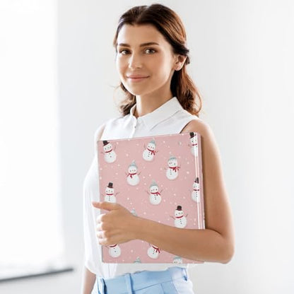 Fustylead Lovely Xmas Snowmen on Pink 3 Ring Binder, D-Rings 1.5" Hardcover Folder, Fits 200 Sheets of A4 Paper, Durable Clipboard & Clean View with Inside Pockets for School Home Office - size: 12.4x10.63x2.36 Inch-1 Pack