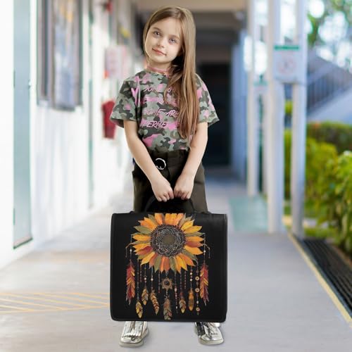 3 Ring Zipper Binder Sunflower Dream Catcher Binders Bag with Shoulder Strap 500 Sheets Paper Organizer Trapper Keeper Documents Storage File Folder for School Office - color: A1189