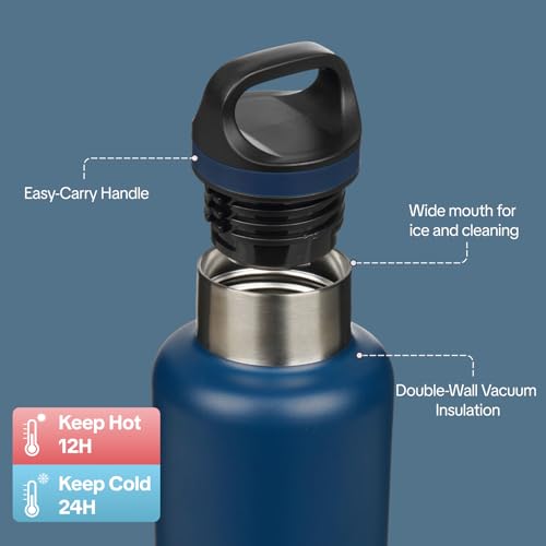 BJPKPK Insulated Water Bottle 32OZ Stainless Steel Water Bottle with Handle Double Walls Vacuum Insulated BPA Free Flask, Drak Blue - color: Drak Blue, size: 32 Ounces