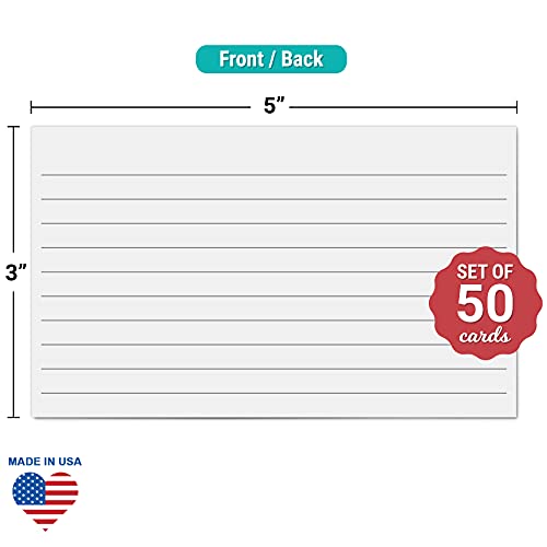 321Done Ruled Note Cards, 3x5 Thick Index Cards - Plain White Card Stock, Notecards & Stationery with Lines for Writing, Stamping - Made in USA, Set of 50 - No Envelopes - size: Small (3 x 5)
