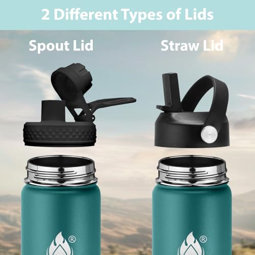 SENDESTAR Insulated Water Bottle 24 OZ, Wide Mouth 24 oz Water Bottle with Straw Lid, Spout Lid, Double Wall Vacuum Stainless Steel Leak Proof, Keeps Liquids Hot or Cold (Green & Blue) - color: Green & Blue, size: 24 Ounces