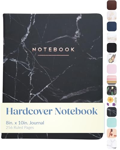 WORLD TRAVELER Large Lined Journal Notebook 256 Ruled White & Ivory Pages | Lay-Flat Binding, Gilded Page Edges Resist Wear, Reinforced Square Corners, Bleed-Resistant Smooth Paper - color: Black Marble