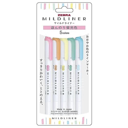 ZEBRA WKT7-5C-N Highlighter, Mildliner, Faint Fluorescent Colors, 5 Colors